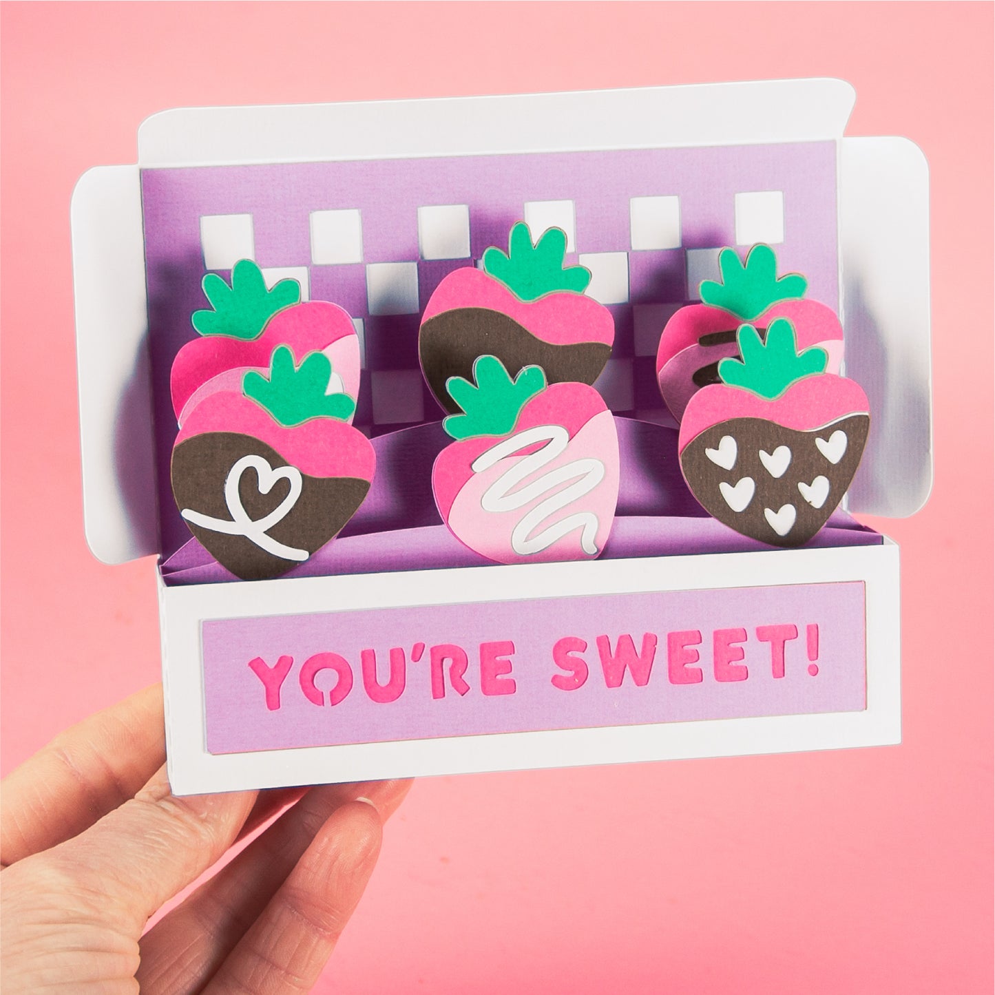 Layered Chocolate Covered Strawberries Card - 3D Valentine's Day Card SVG