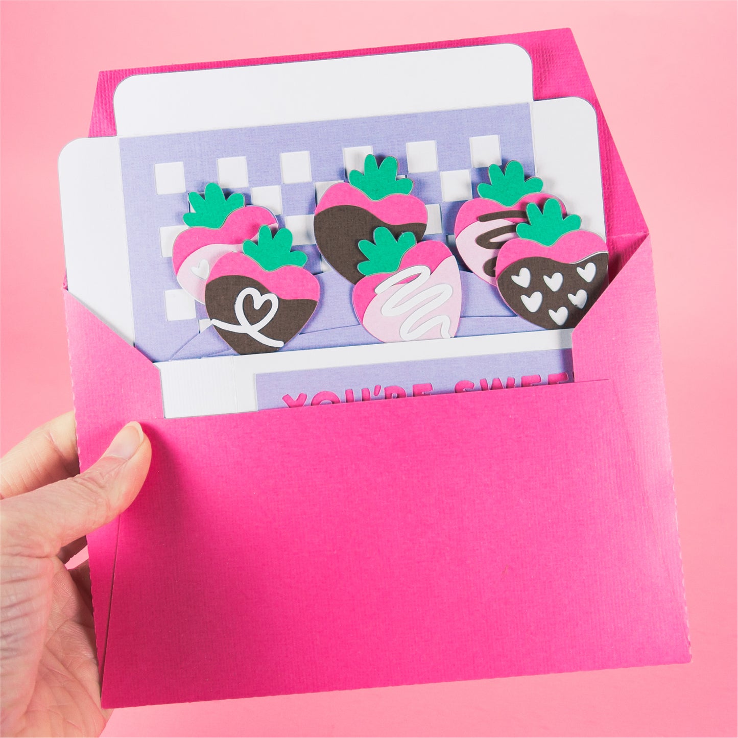 Layered Chocolate Covered Strawberries Card - 3D Valentine's Day Card SVG