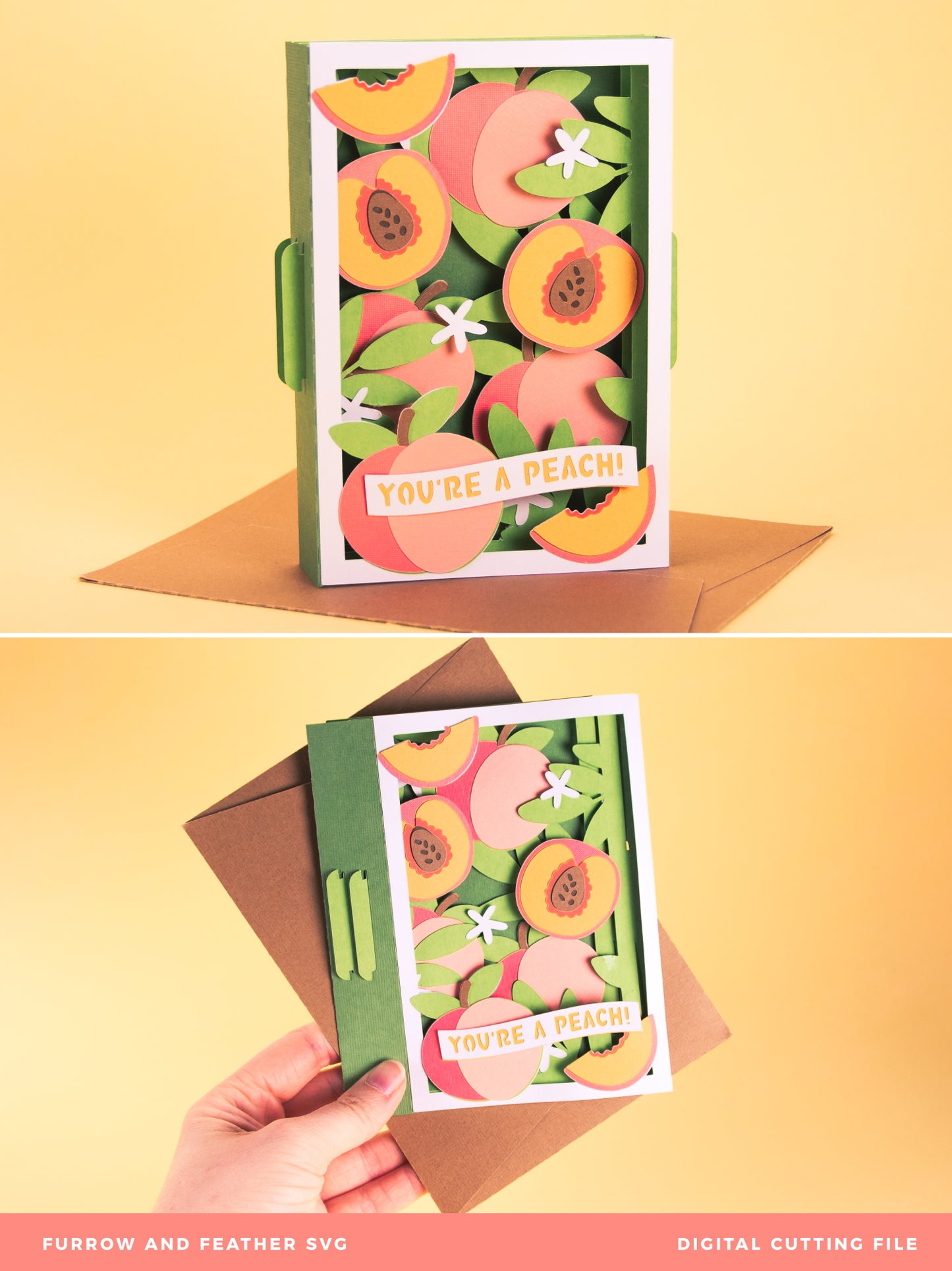 Layered Peaches Card - 3D Summer Card SVG
