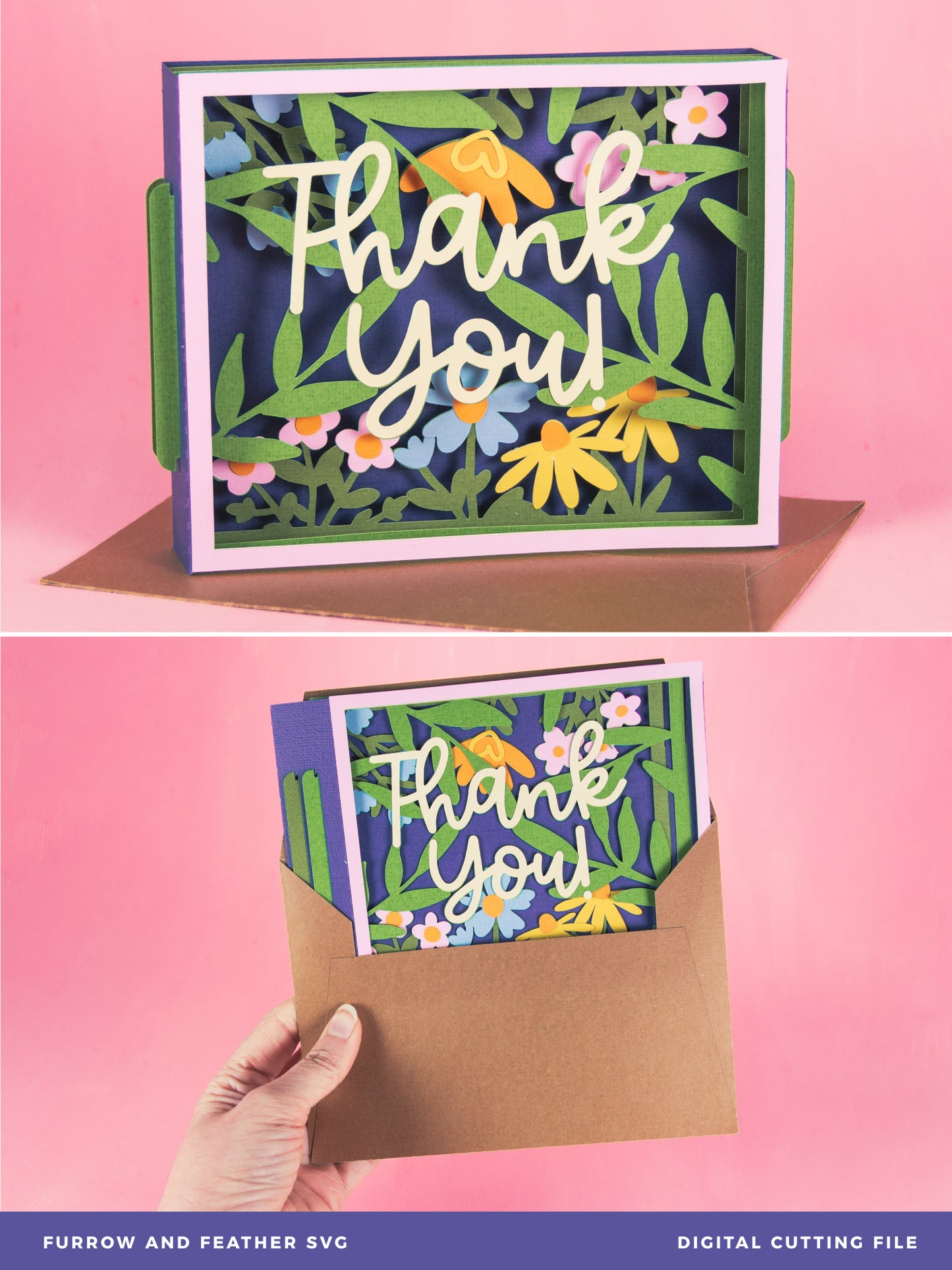 Thank You Card Layered with Flowers - 3D Thank You Card SVG