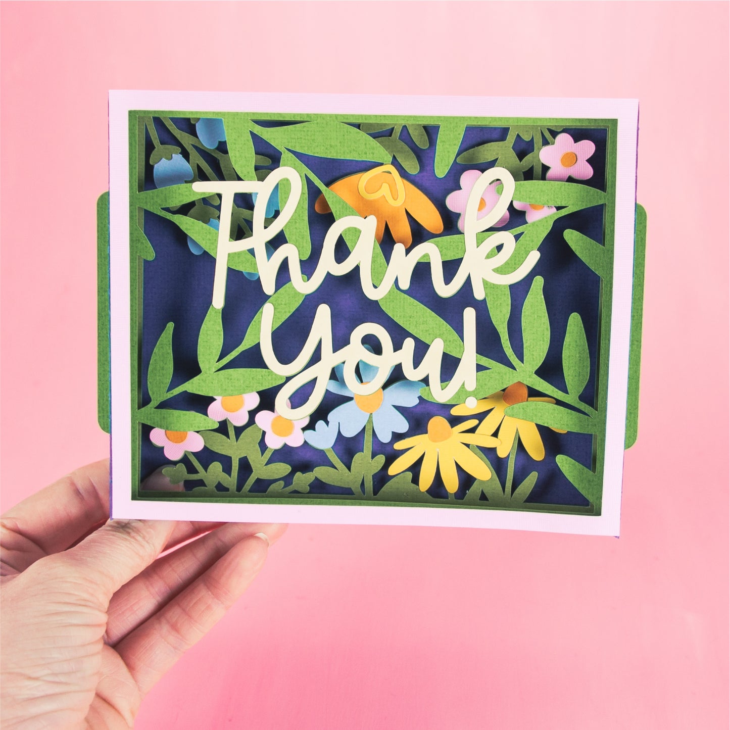 Thank You Card Layered with Flowers - 3D Thank You Card SVG