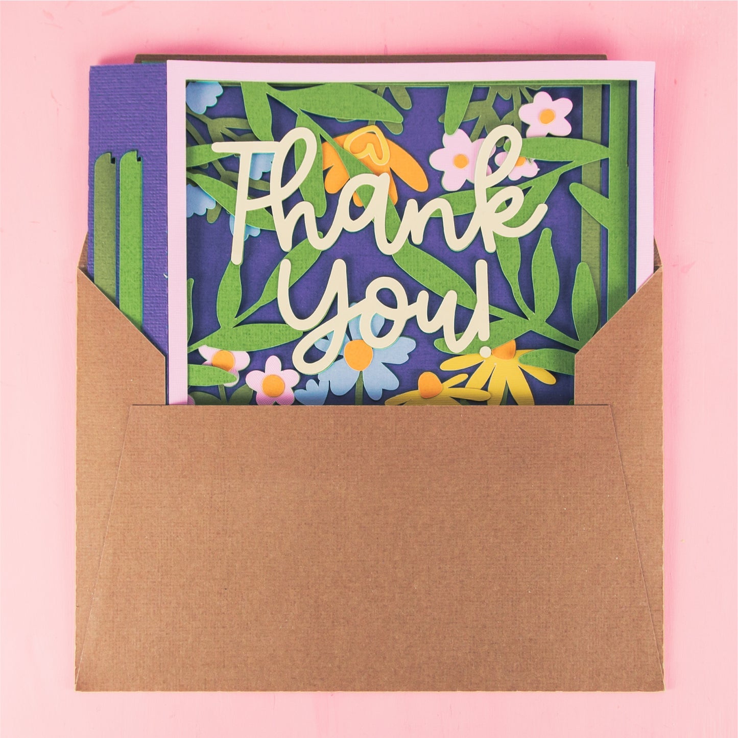 Thank You Card Layered with Flowers - 3D Thank You Card SVG