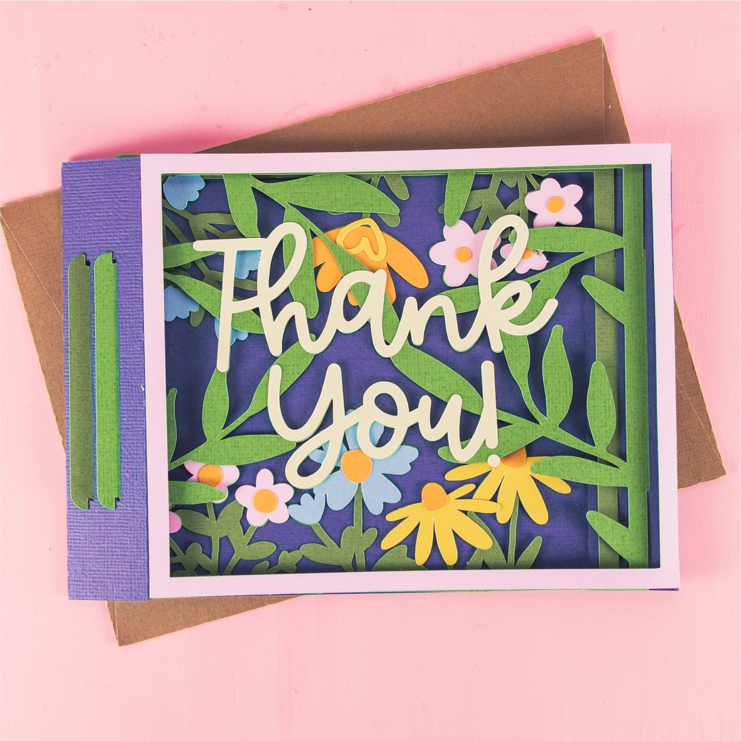Thank You Card Layered with Flowers - 3D Thank You Card SVG