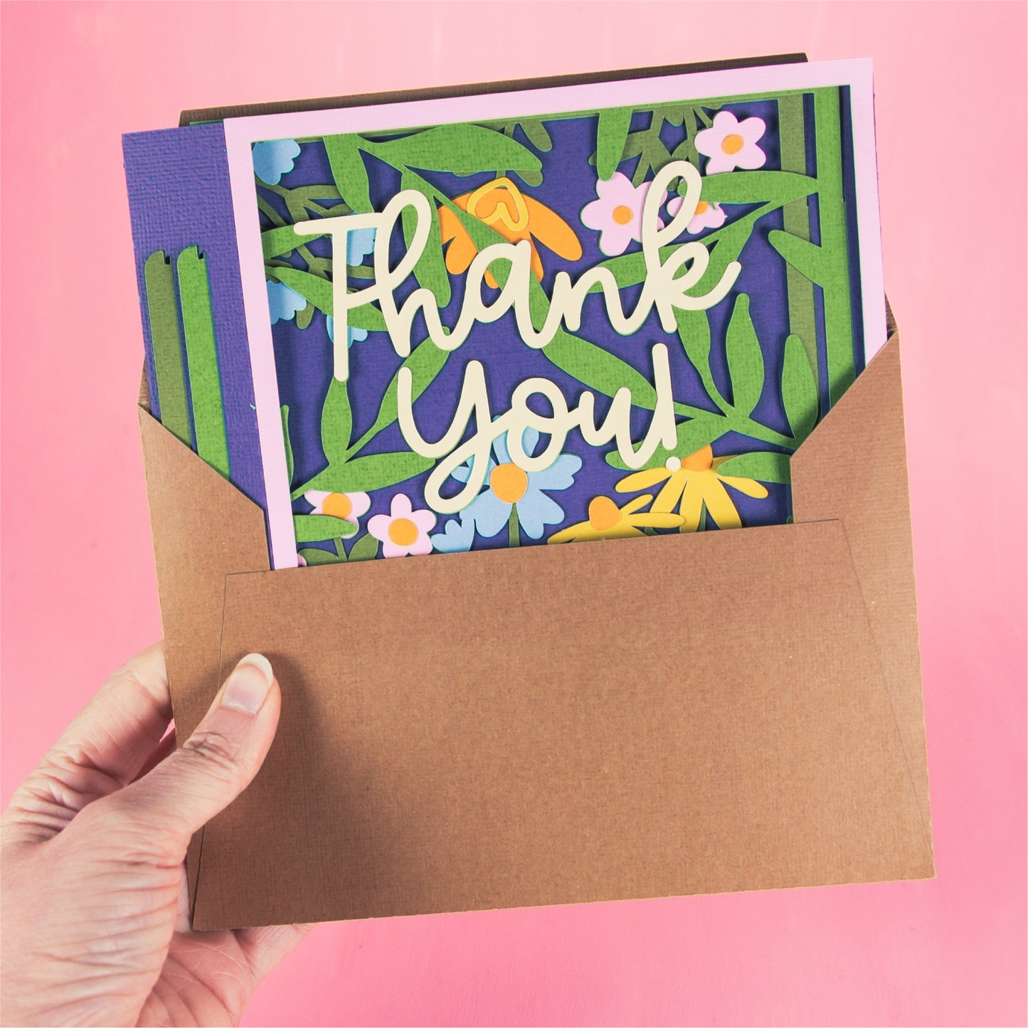 Thank You Card Layered with Flowers - 3D Thank You Card SVG