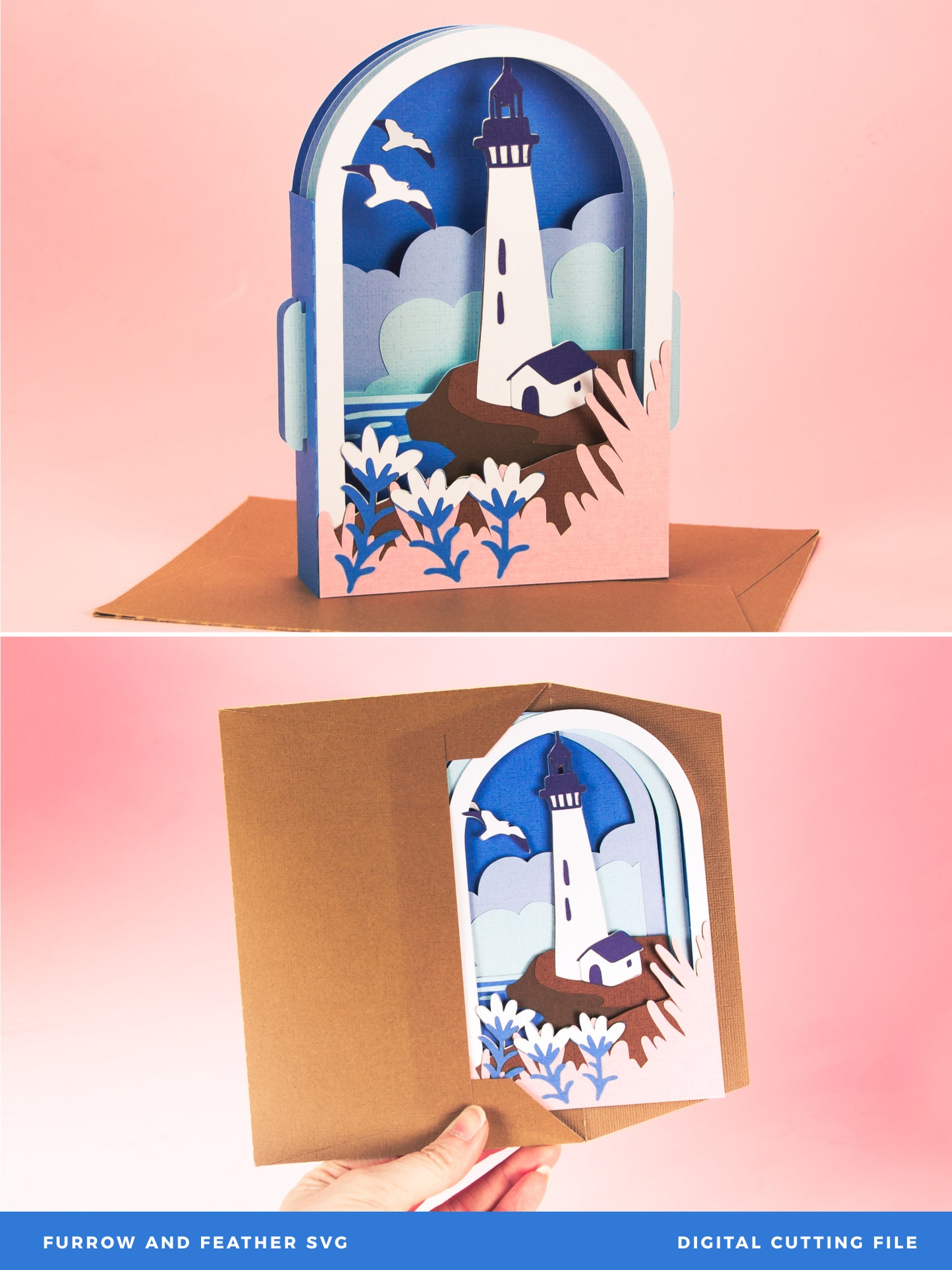 Seaside Lighthouse Card - 3D Summer Card SVG