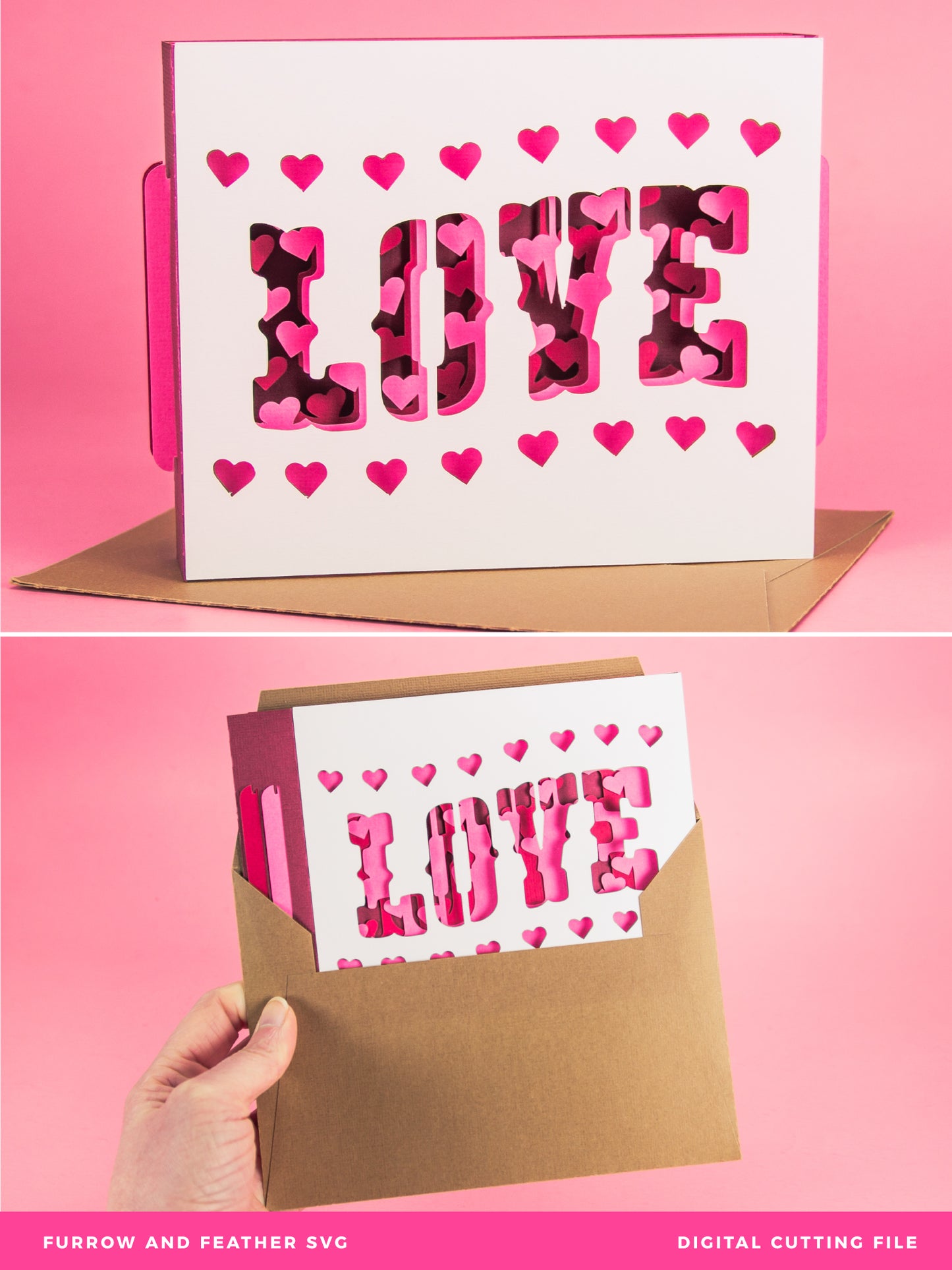 LOVE Wavy Shadowbox Card - 3D Valentine's Day Card SVG