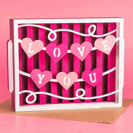Love You Heart Banner Card - 3D Valentine's Day Card SVG