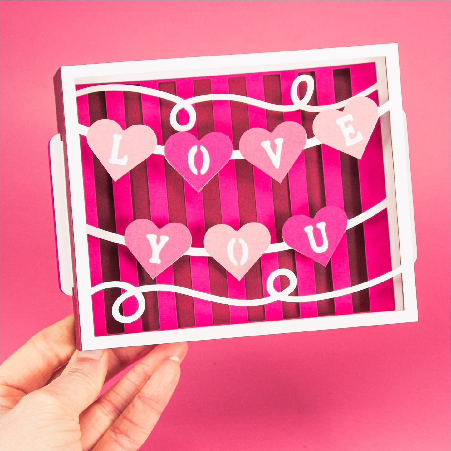 Love You Heart Banner Card - 3D Valentine's Day Card SVG