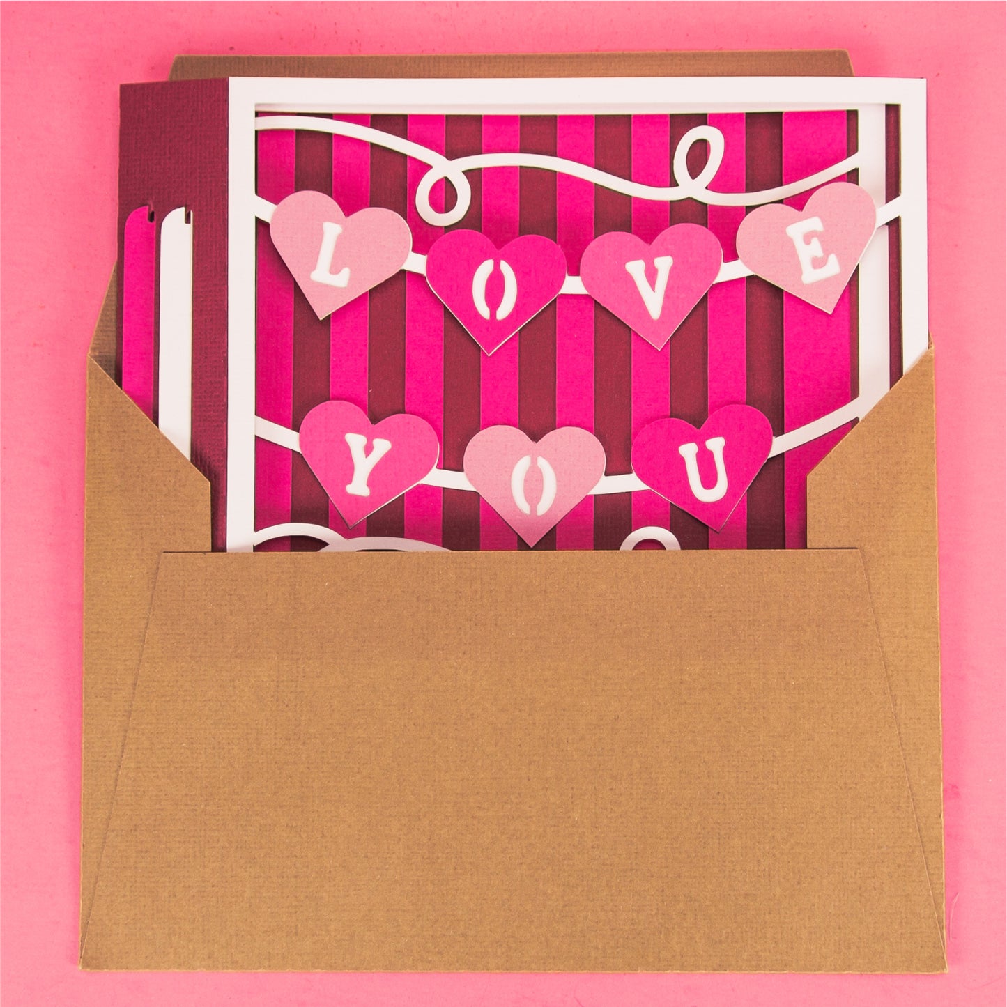 Love You Heart Banner Card - 3D Valentine's Day Card SVG