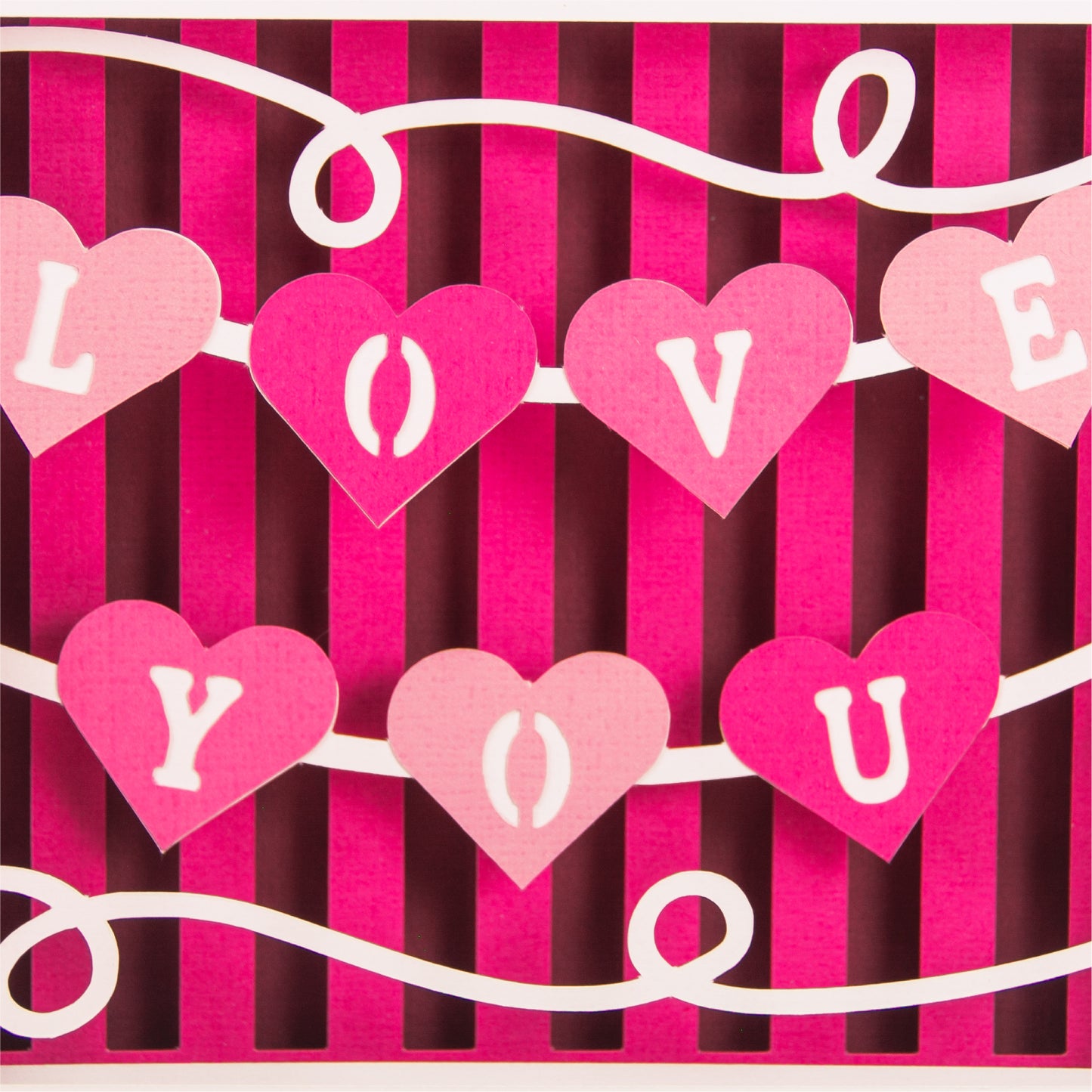 Love You Heart Banner Card - 3D Valentine's Day Card SVG