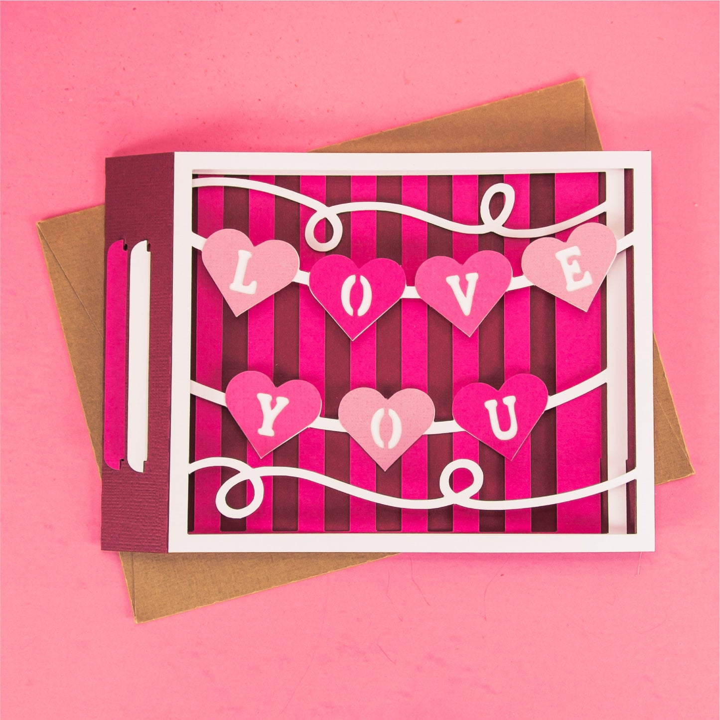 Love You Heart Banner Card - 3D Valentine's Day Card SVG