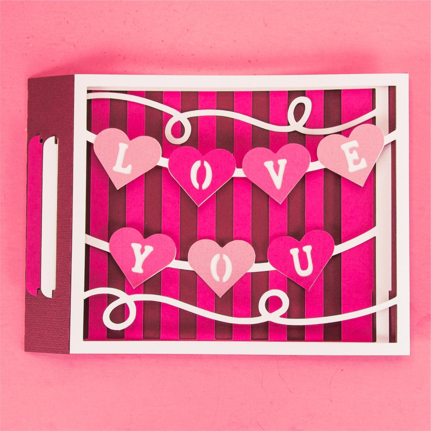 Love You Heart Banner Card - 3D Valentine's Day Card SVG