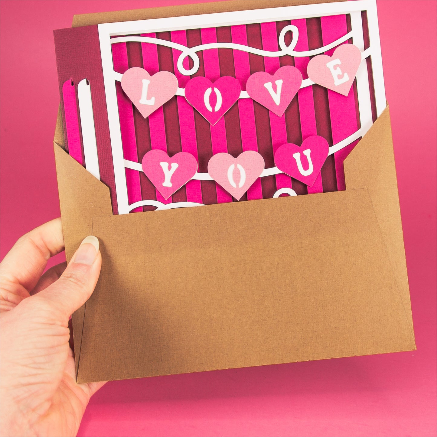 Love You Heart Banner Card - 3D Valentine's Day Card SVG