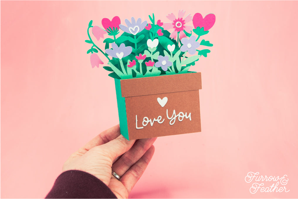 Love You Potted Wildflowers Card SVG - Valentine's Day SVG