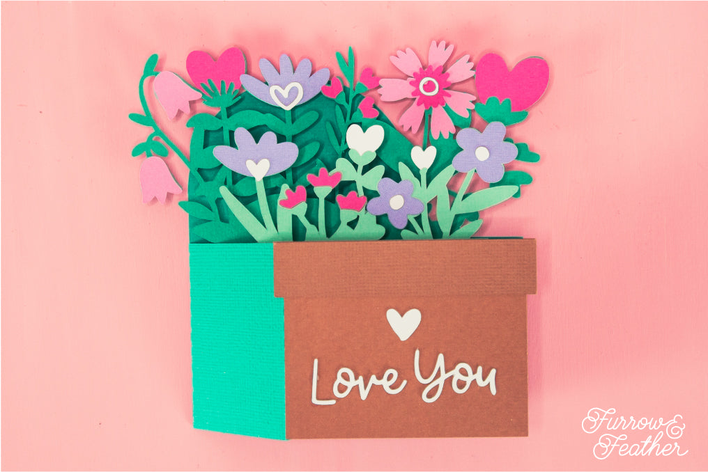 Love You Potted Wildflowers Card SVG - Valentine's Day SVG