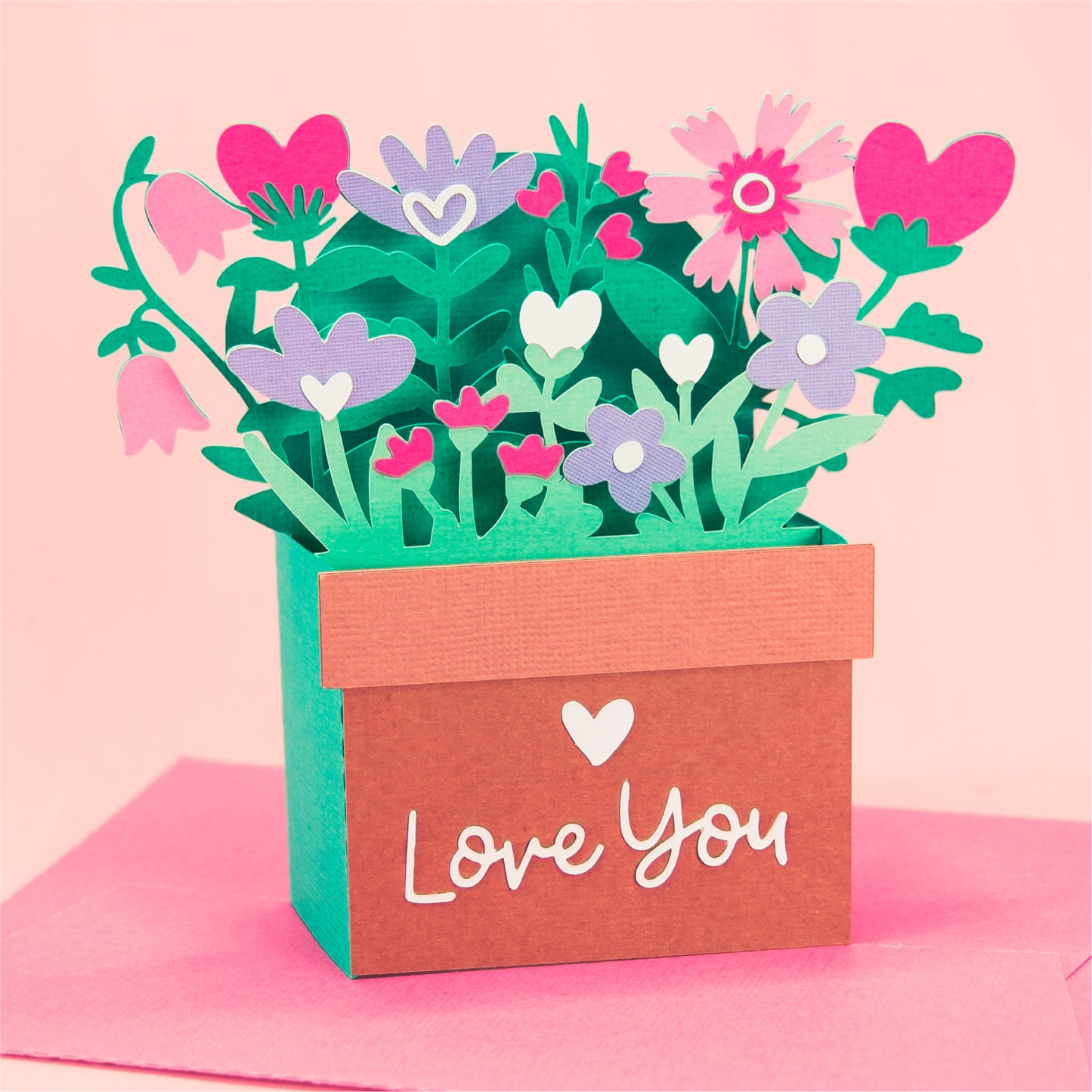 Love You Potted Wildflowers Card SVG - Valentine's Day SVG