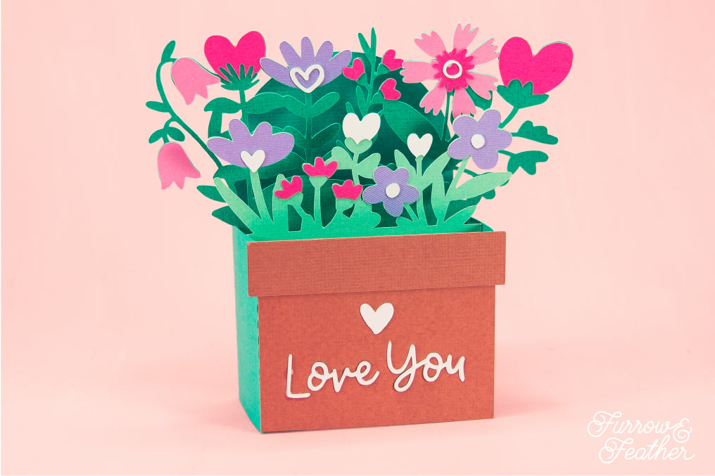 Love You Potted Wildflowers Card SVG - Valentine's Day SVG