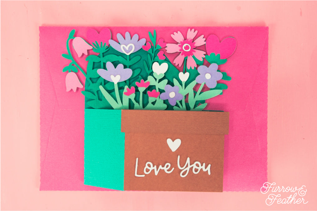 Love You Potted Wildflowers Card SVG - Valentine's Day SVG