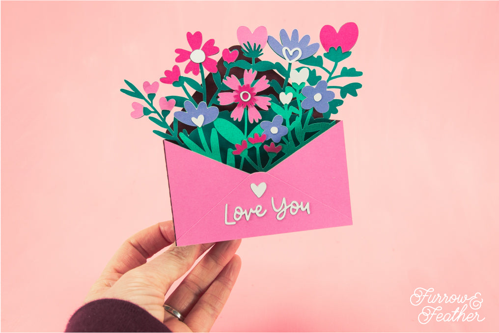 Love You Wildflower Envelope Card SVG - Valentine's Day SVG