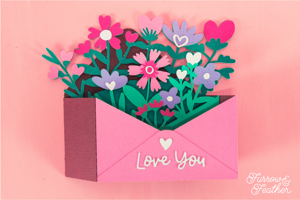 Love You Wildflower Envelope Card SVG - Valentine's Day SVG