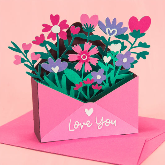 Love You Wildflower Envelope Card SVG - Valentine's Day SVG