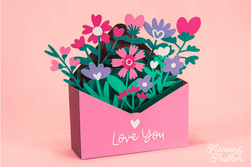 Love You Wildflower Envelope Card SVG - Valentine's Day SVG