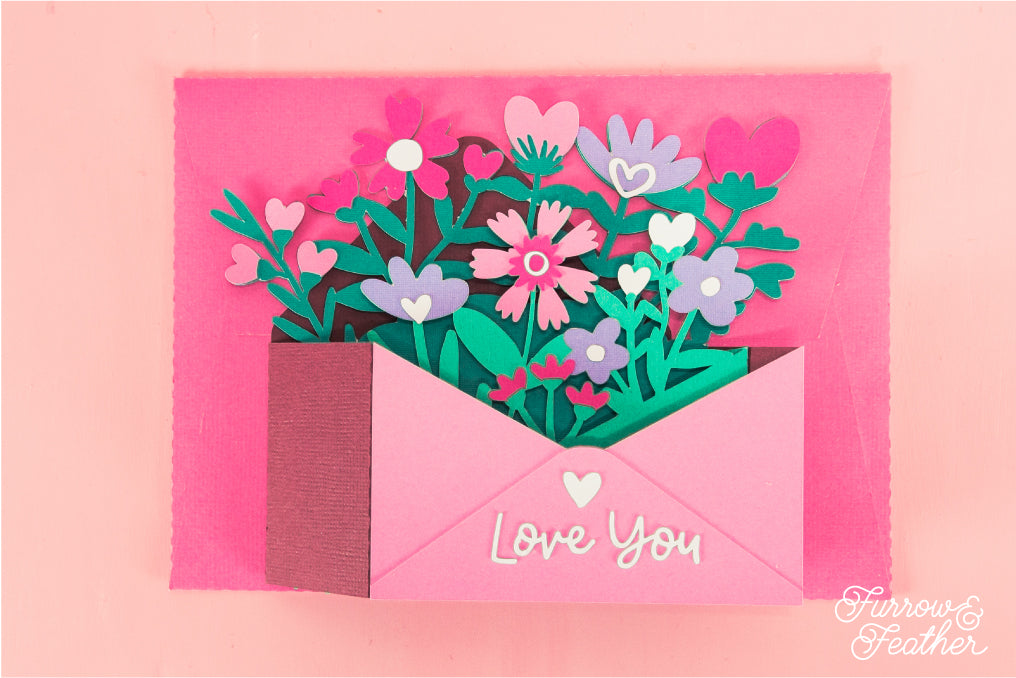 Love You Wildflower Envelope Card SVG - Valentine's Day SVG