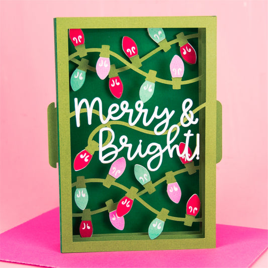 Merry & Bright Christmas Lights Card - 3D Christmas Card SVG
