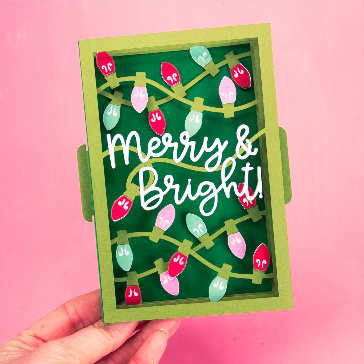 Merry & Bright Christmas Lights Card - 3D Christmas Card SVG