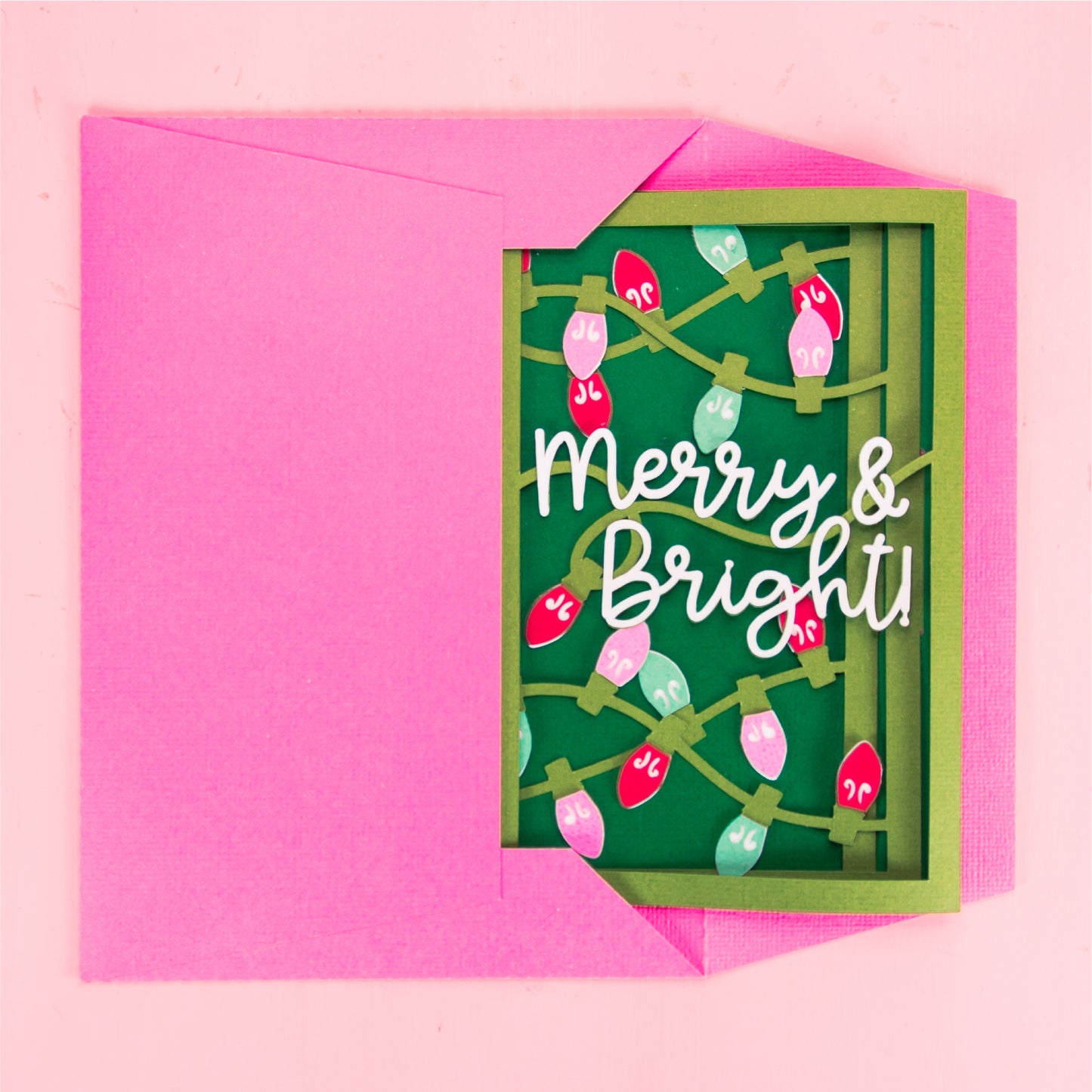 Merry & Bright Christmas Lights Card - 3D Christmas Card SVG