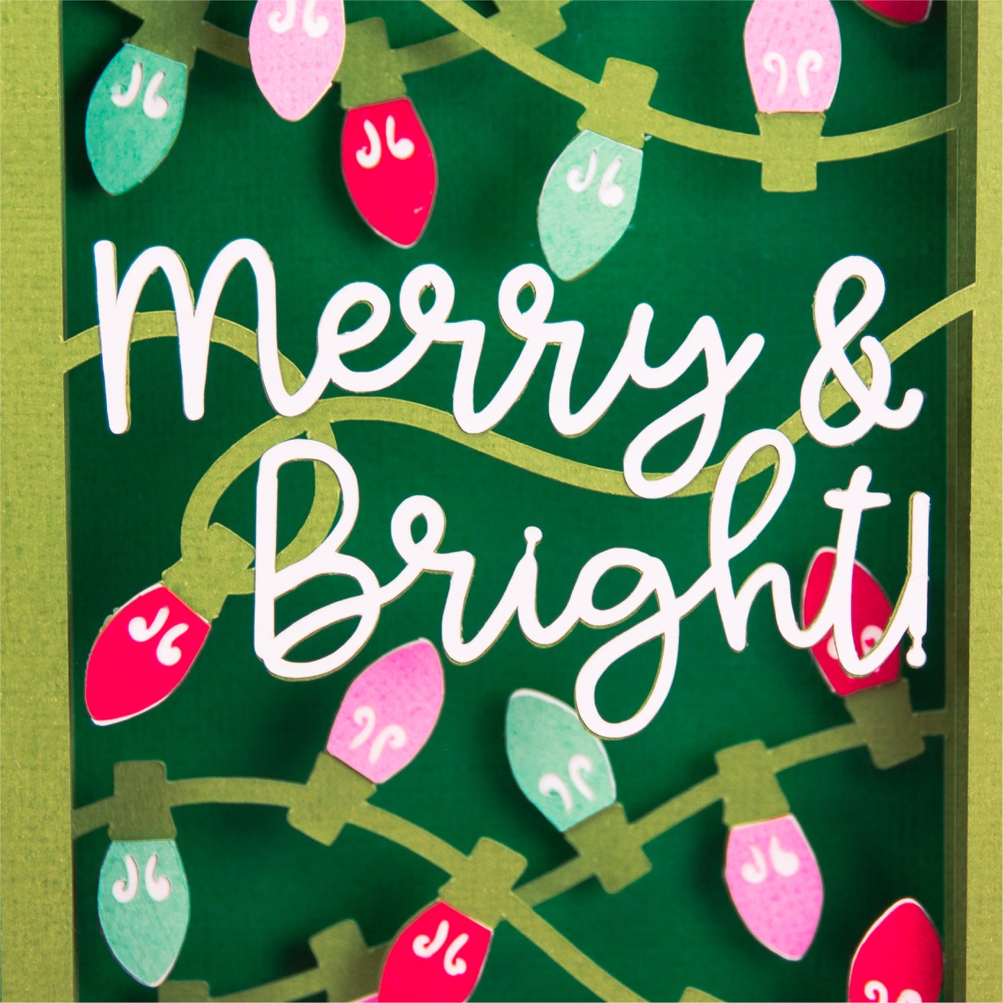Merry & Bright Christmas Lights Card - 3D Christmas Card SVG