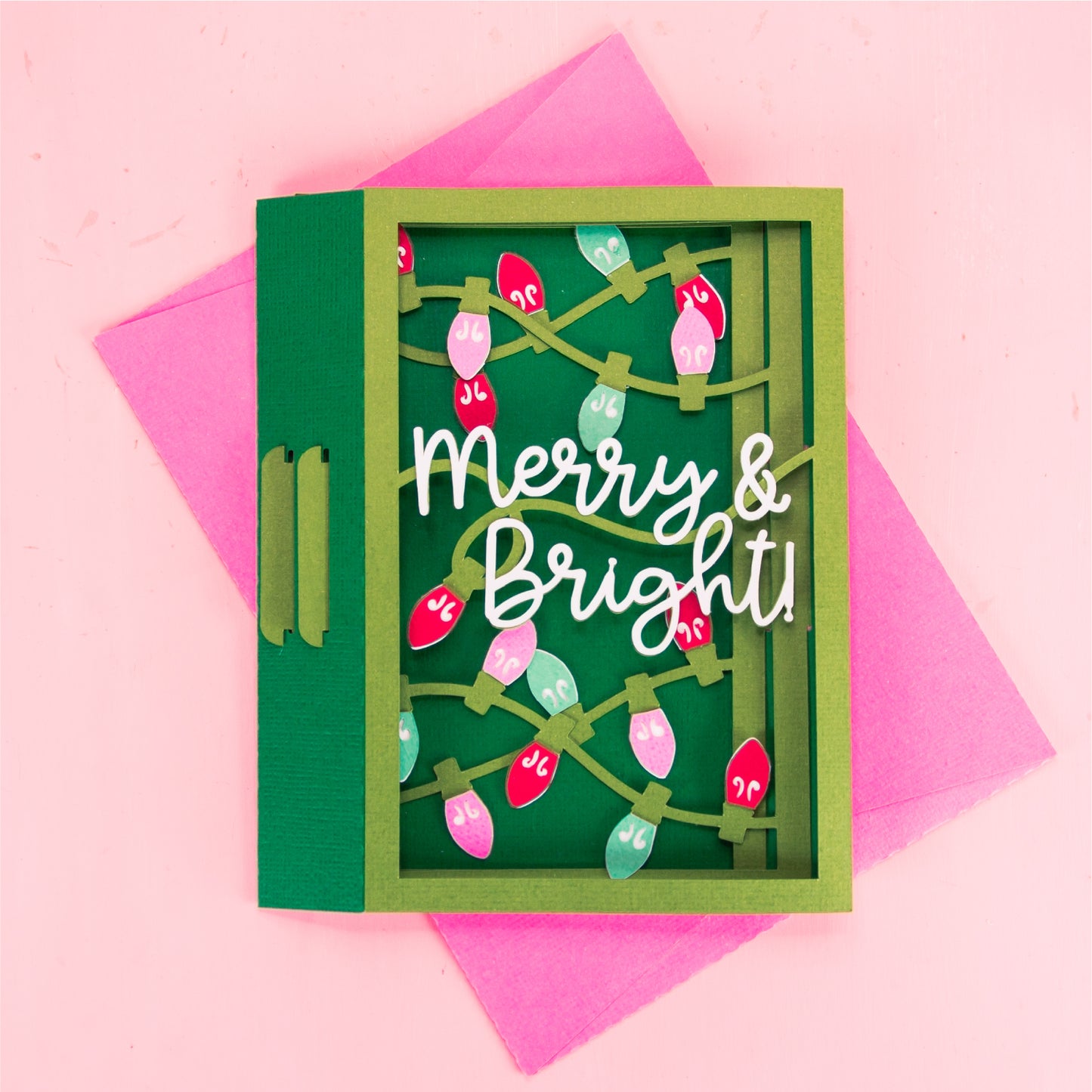 Merry & Bright Christmas Lights Card - 3D Christmas Card SVG