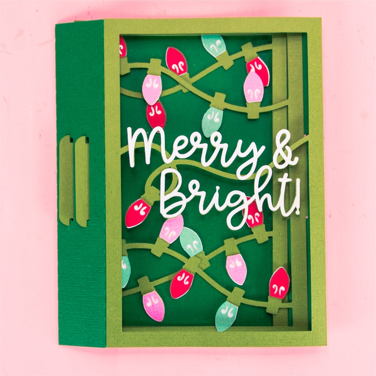 Merry & Bright Christmas Lights Card - 3D Christmas Card SVG