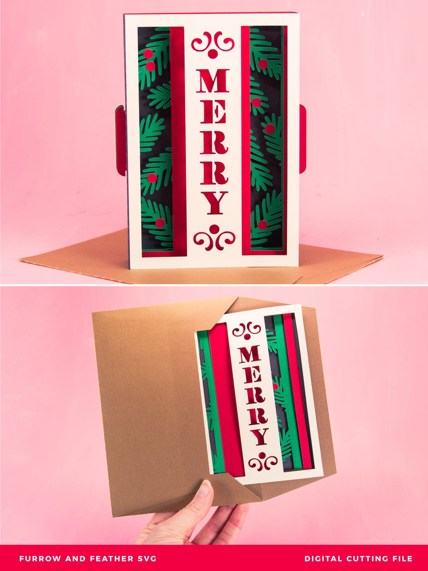 Merry Layered Christmas Card - 3D Christmas Card SVG