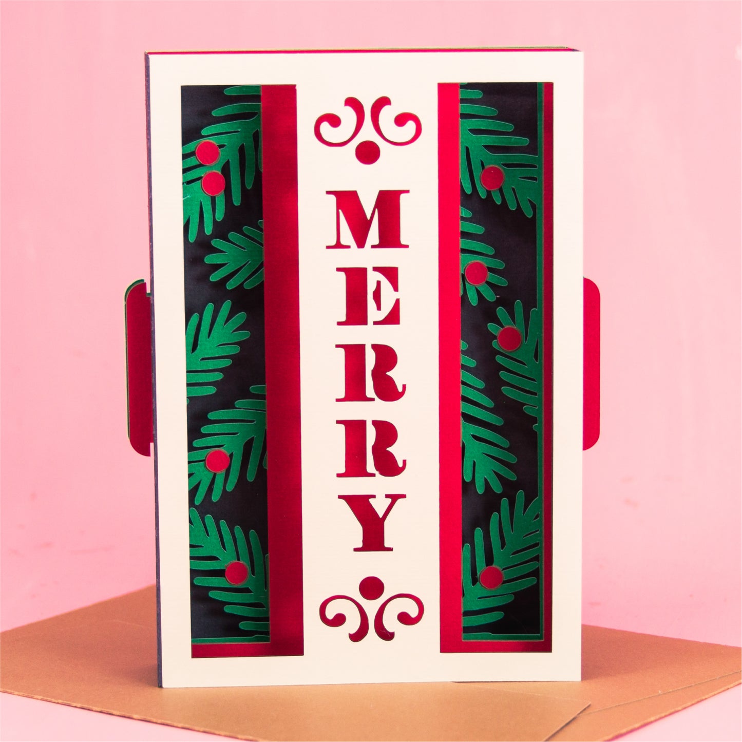 Merry Layered Christmas Card - 3D Christmas Card SVG