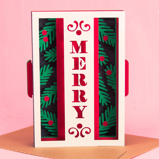 Merry Layered Christmas Card - 3D Christmas Card SVG