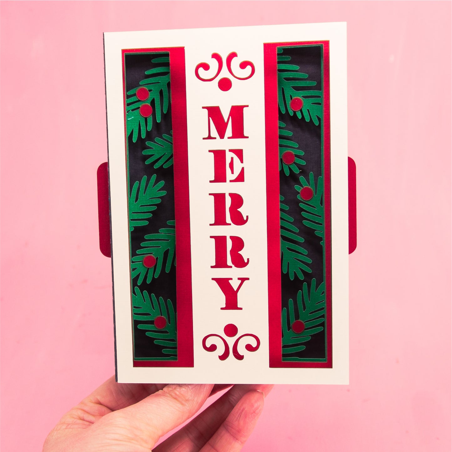 Merry Layered Christmas Card - 3D Christmas Card SVG
