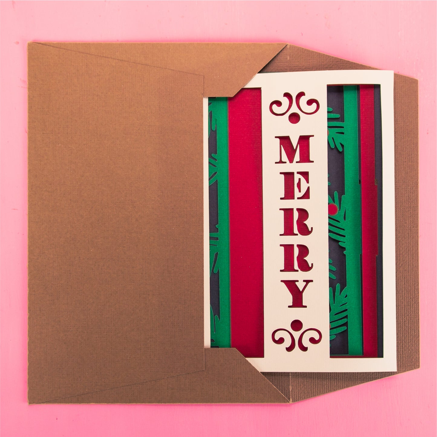 Merry Layered Christmas Card - 3D Christmas Card SVG