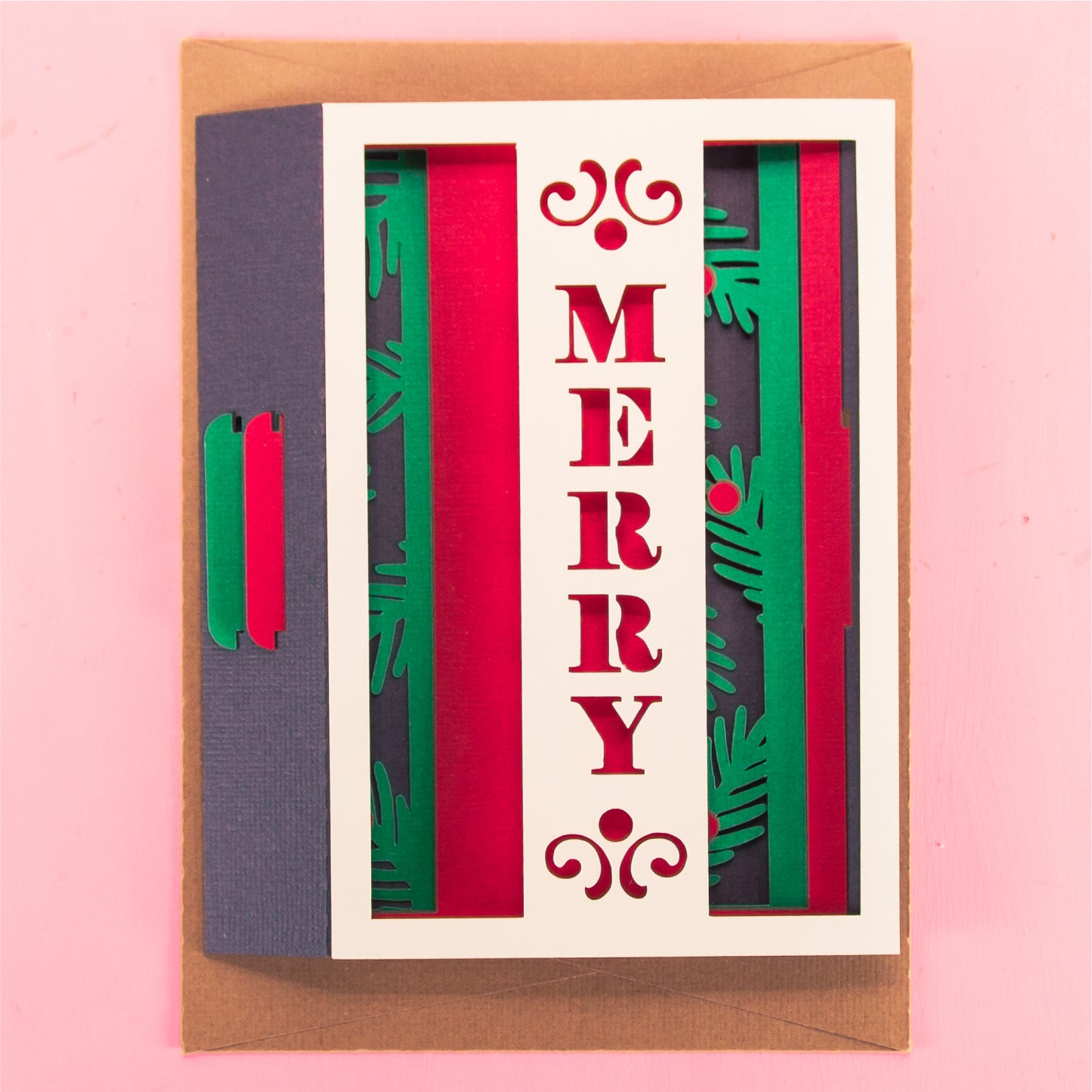 Merry Layered Christmas Card - 3D Christmas Card SVG