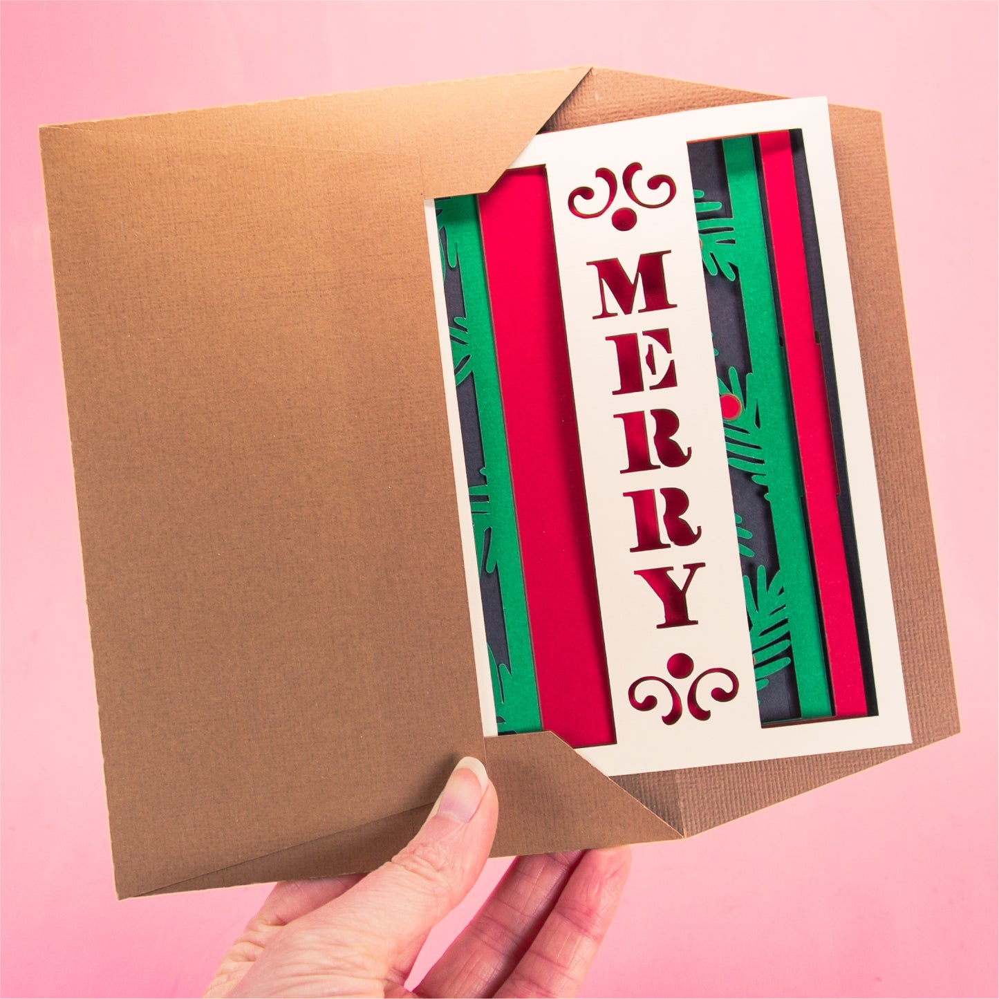 Merry Layered Christmas Card - 3D Christmas Card SVG