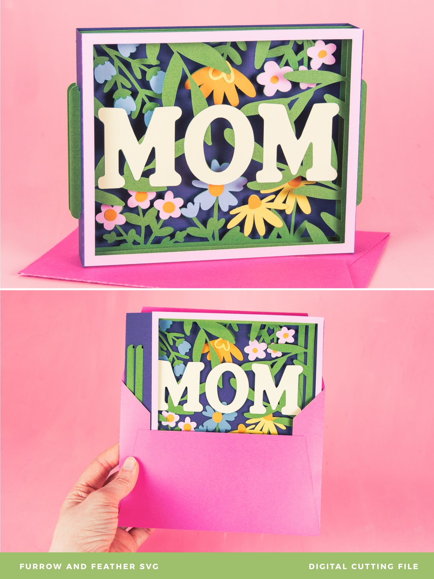 Layered Mom Card with Flowers - 3D Mother's Day Card SVG