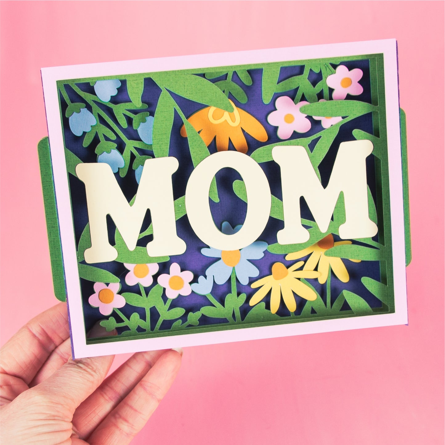 Layered Mom Card with Flowers - 3D Mother's Day Card SVG