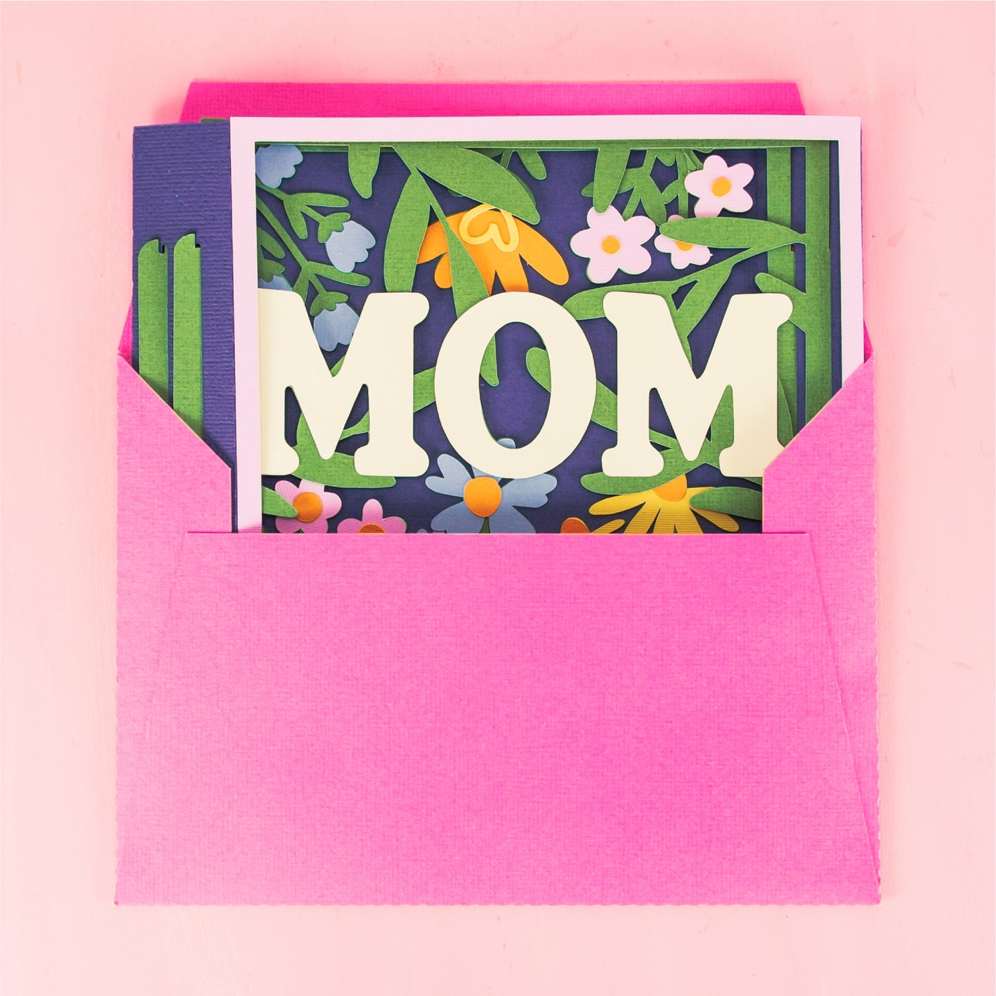 Layered Mom Card with Flowers - 3D Mother's Day Card SVG