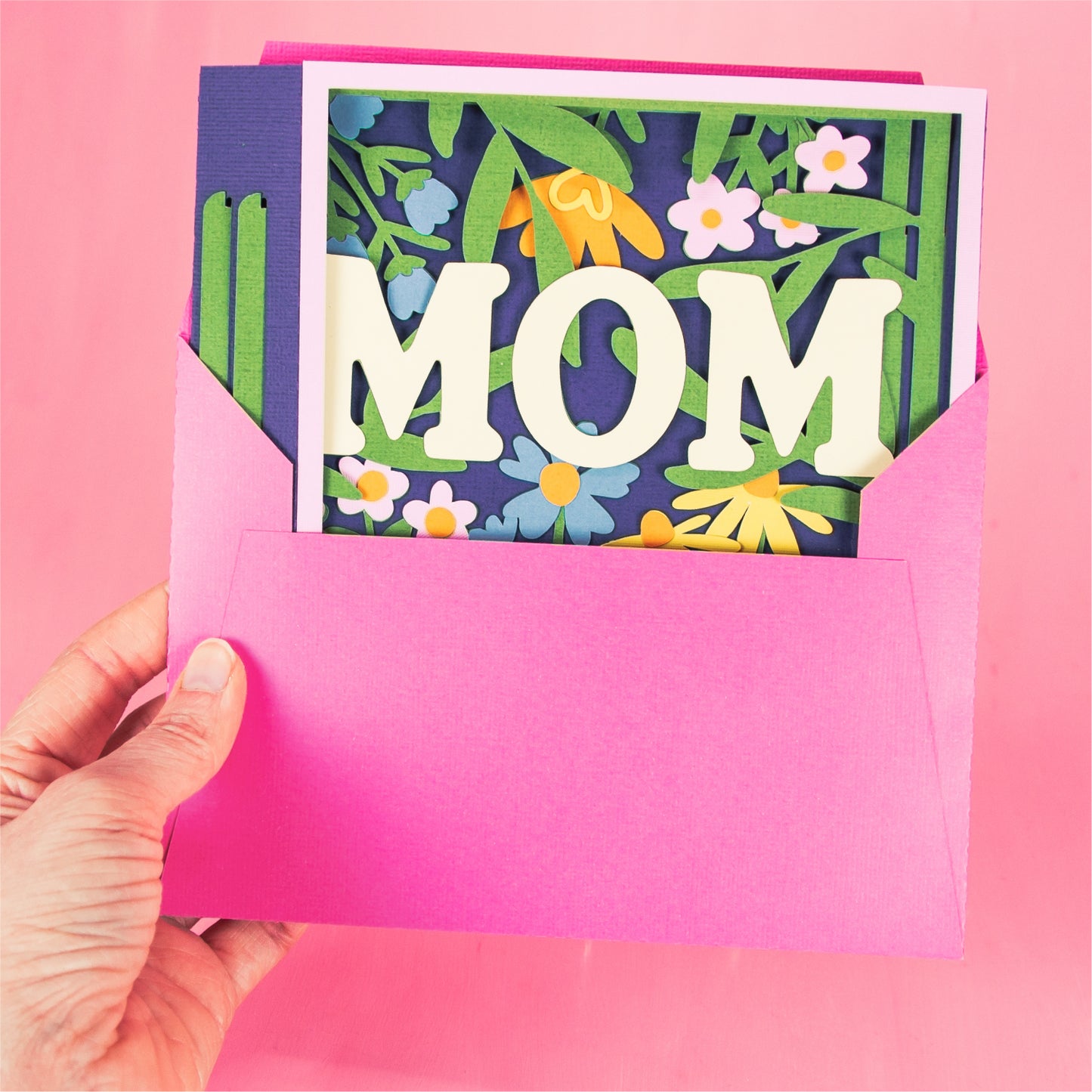 Layered Mom Card with Flowers - 3D Mother's Day Card SVG
