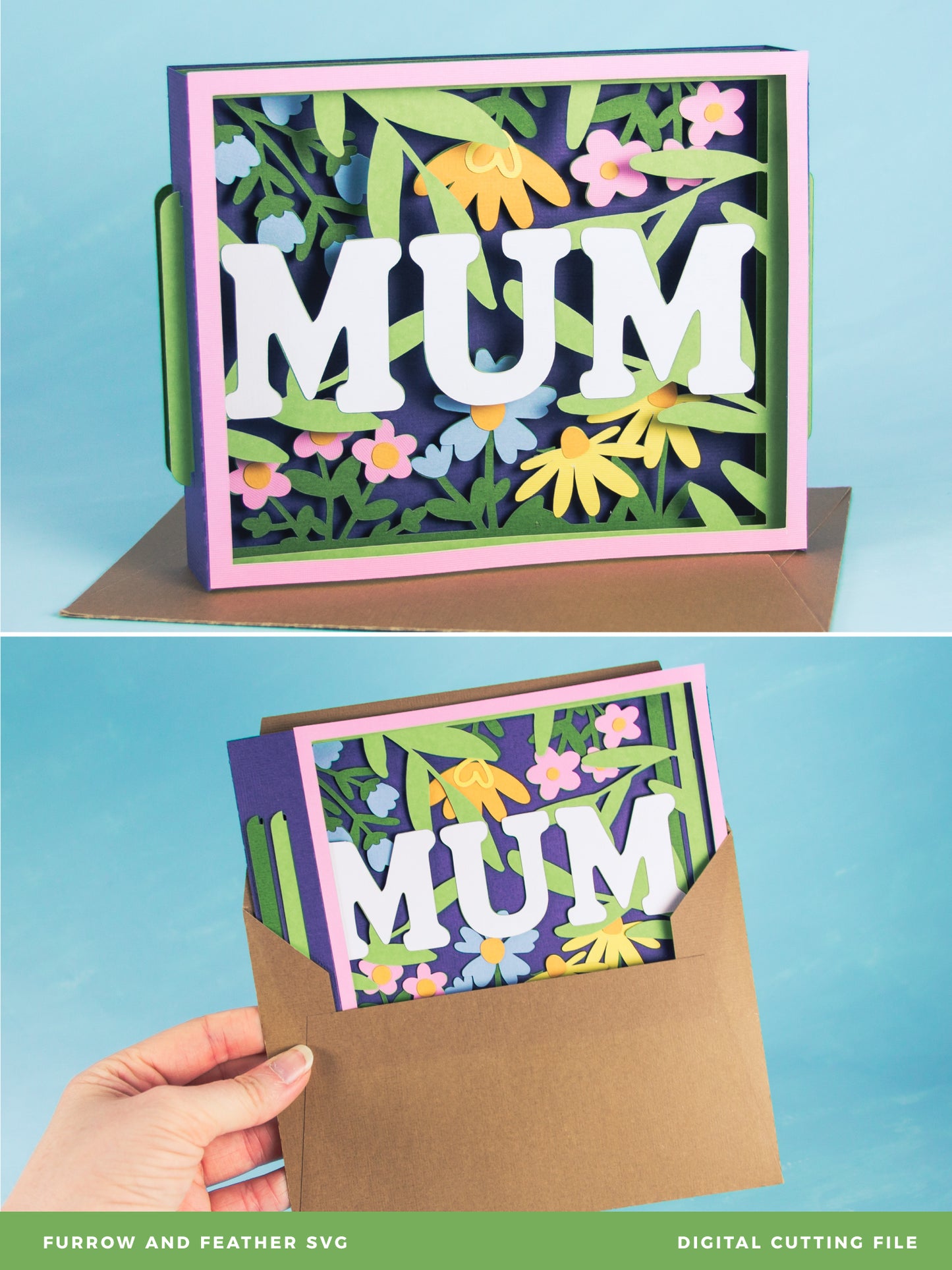 Layered Mum Card with Flowers - 3D Mother's Day Card SVG