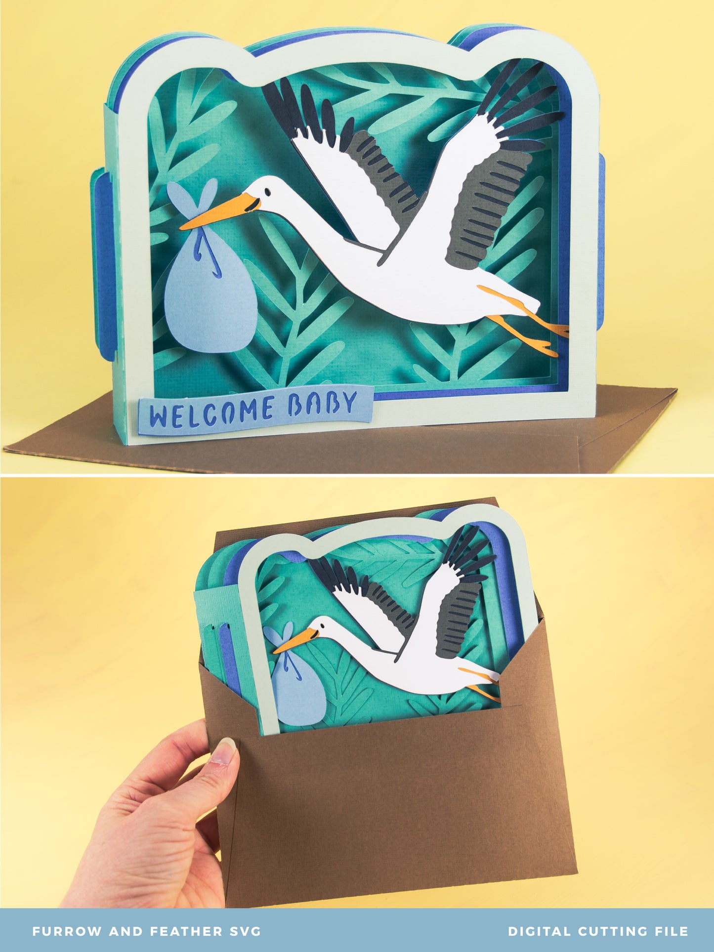 New Baby Stork Card - 3D Newborn Card SVG