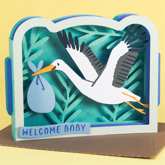 New Baby Stork Card - 3D Newborn Card SVG