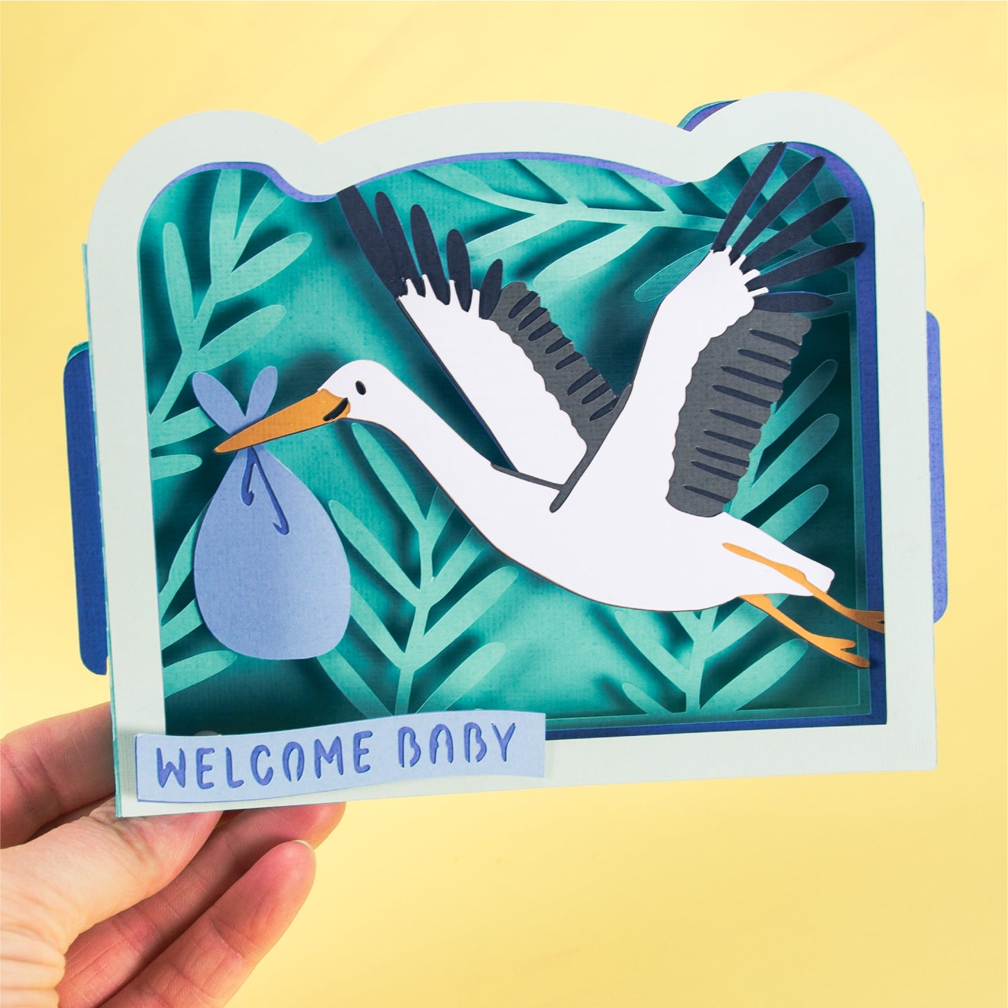 New Baby Stork Card - 3D Newborn Card SVG