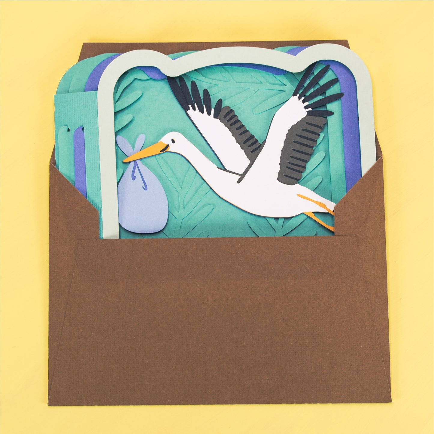 New Baby Stork Card - 3D Newborn Card SVG