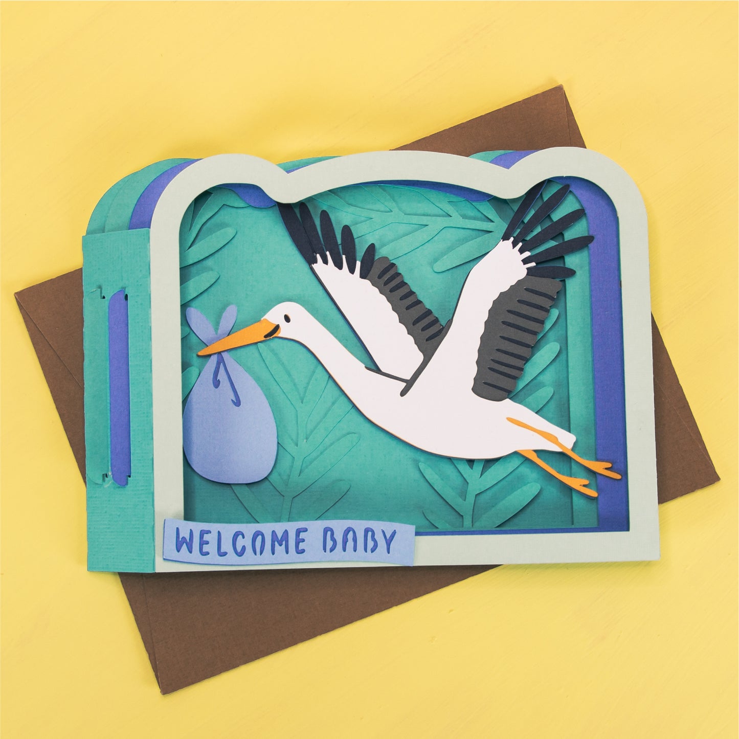 New Baby Stork Card - 3D Newborn Card SVG